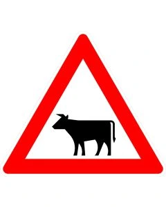 Verkehrszeichen 101-12 „Viehtrieb – Aufstellung rechts“ zur Warnung vor querenden Viehherden und landwirtschaftlichem Tierverkehr nach StVO