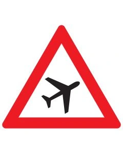 Verkehrszeichen 101-20 „Flugbetrieb – Aufstellung links“ zur Warnung vor tief fliegenden Luftfahrzeugen im Bereich von Flugplätzen nach StVO