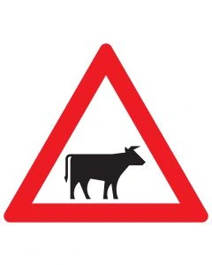 Verkehrszeichen 101-22 „Viehtrieb – Aufstellung links“ zur Warnung vor querenden Viehherden und landwirtschaftlichem Tierverkehr nach StVO