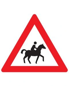 Verkehrszeichen 101-23 „Reiter – Aufstellung links“ nach StVO zur Warnung vor Reitverkehr bei linksseitiger Fahrbahnaufstellung