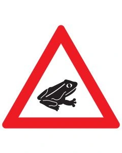 Verkehrszeichen 101-24 „Amphibienwanderung – Aufstellung links“ zur Warnung vor querenden Amphibien am linken Fahrbahnrand nach StVO