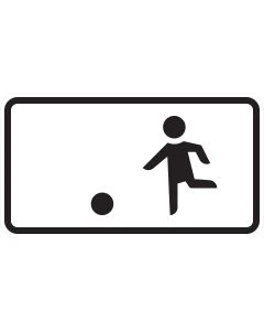Zusatzzeichen 1010-10 mit Piktogramm eines spielenden Kindes und Balls für Fahrbahn und Seitenstreifen