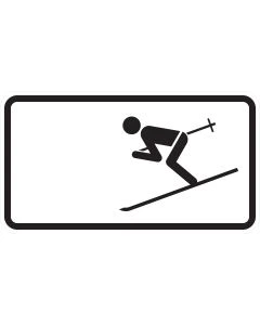 Zusatzzeichen 1010-11 mit schwarzem Sinnbild eines abfahrenden Skifahrers für erlaubten Wintersport