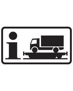 Zusatzzeichen 1010-14 mit Informationssymbol und Lastkraftwagen auf einem Eisenbahnwagen für die Rollende Landstraße