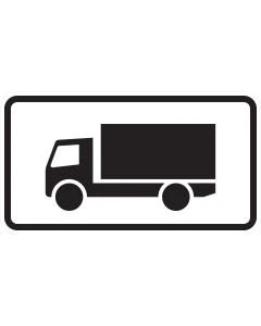 Schwarzes Lkw-Sinnbild für Kraftfahrzeuge über 3,5 Tonnen auf weißem Zusatzzeichen 1010-51 ohne Schriftzug