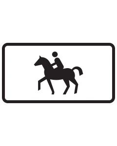 Schwarzes Sinnbild einer reitenden Person auf einem Pferd auf weißem Zusatzzeichen 1010-54
