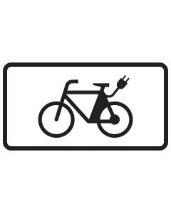 Zusatzzeichen 1010-65 mit schwarzem E-Bike-Sinnbild und Ladestecker auf weißem Grund