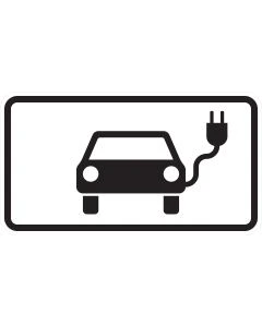 Zusatzzeichen 1010-66 mit schwarzem Sinnbild eines Elektroautos und Ladesteckers auf weißem Grund