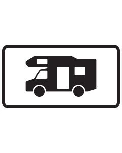 Zusatzzeichen 1010-67 mit schwarzem Wohnmobil-Sinnbild und Rand auf weißem Grund