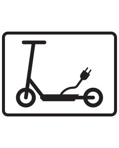 Zusatzzeichen 1010-68 mit schwarzem E-Scooter-Sinnbild und Ladestecker auf weißem Grund