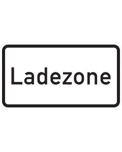 Zusatzzeichen 1012-30 Ladezone mit schwarzer Aufschrift und schwarzem Rand auf weißem Grund