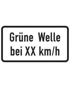 Zusatzzeichen 1012-34 Grüne Welle bei XX km/h mit schwarzer Schrift auf weißem Grund