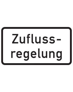 Zusatzzeichen 1012-37 Zuflussregelung mit schwarzer Schrift und Umrandung auf weißem Grund