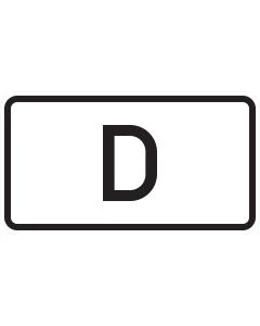 Rechteckiges Zusatzzeichen 1014-52 für die ADR-Tunnelkategorie D mit schwarzem Buchstaben D und schwarzer Umrandung