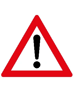 Verkehrszeichen 101 „Gefahrstelle“ nach StVO zur Kennzeichnung besonderer Gefahrenstellen in Verbindung mit einem Zusatzzeichen.