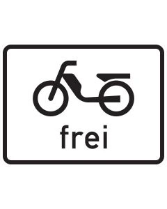Verkehrszeichen 1022-11 Mofas frei mit schwarzem Mofa-Sinnbild und Schriftzug frei