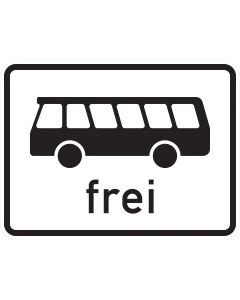 Zusatzzeichen 1024-14 mit schwarzer seitlicher Darstellung eines Kraftomnibusses und dem Schriftzug „frei“