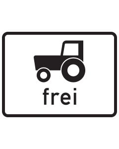 Zusatzzeichen 1024-17 mit schwarzem Traktor-Sinnbild und Schriftzug „frei“ für Fahrzeuge bis 25 km/h