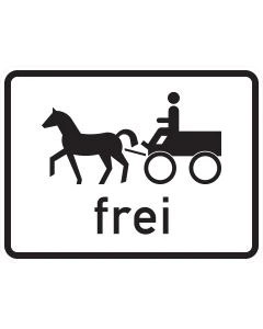 Zusatzzeichen 1024-18 mit Pferd, Fuhrwerk und Schriftzug „frei“ zur Freigabe von Gespannfuhrwerken