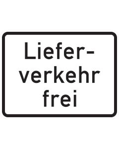 Hochformatiges Zusatzzeichen 1026-35 mit dreizeiliger schwarzer Aufschrift „Lieferverkehr frei“