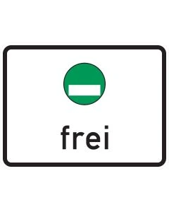 Zusatzzeichen 1031-52 mit grüner Umweltplakette und schwarzer Aufschrift „frei“