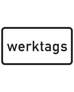 Verkehrszeichen 1042-30 mit schwarzer Aufschrift „werktags“ auf weißem Zusatzschild
