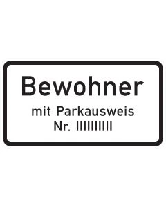 Verkehrszeichen 1044-30 Bewohner mit Parkausweis und individuell eintragbarer Parkausweisnummer