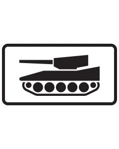 Zusatzzeichen 1049-12 mit schwarzem Panzer-Sinnbild für militärische Kettenfahrzeuge