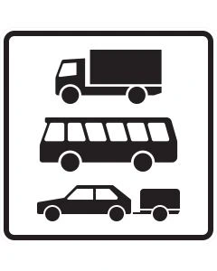 Zusatzzeichen 1049-13 mit Sinnbildern für Lkw, Kraftomnibus und Pkw mit Anhänger