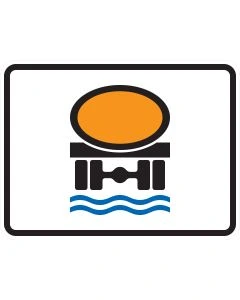 Verkehrszeichen 1052-31 mit Tankfahrzeug-Symbol über blauen Wasserlinien für wassergefährdende Ladung