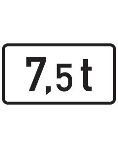 Verkehrszeichen 1053-33 mit schwarzer Massenangabe 7,5 t auf weißem Zusatzschild