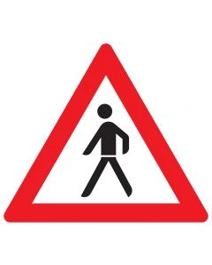 Verkehrszeichen 133-10 „Fußgänger – Aufstellung rechts“ nach StVO zur Warnung vor Fußgängerverkehr bei rechtsseitiger Fahrbahnaufstellung