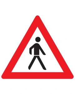 Verkehrszeichen 133-20 „Fußgänger – Aufstellung links“ nach StVO zur Warnung vor Fußgängerverkehr bei linksseitiger Fahrbahnaufstellung