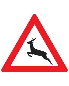 Verkehrszeichen 142-10 „Wildwechsel – Aufstellung rechts“ nach StVO zur Warnung vor Wildwechsel bei rechtsseitiger Fahrbahnaufstellung