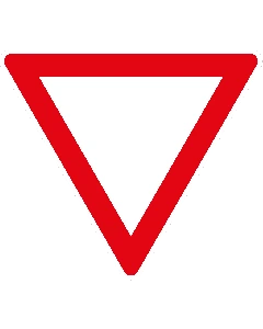 Selbstklebender Aufkleber im Design von Verkehrszeichen 205 Vorfahrt gewähren mit weißer Innenfläche und rotem Dreiecksrand