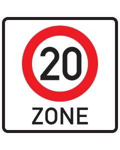 Verkehrszeichen 274.1-20 „Beginn einer Tempo 20 Zone in verkehrsberuhigten Geschäftsbereichen“ nach StVO.