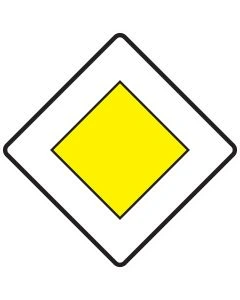 Verkehrszeichen 306 Vorfahrtstraße als gelbe Raute mit weißem Feld und schwarzer Umrandung