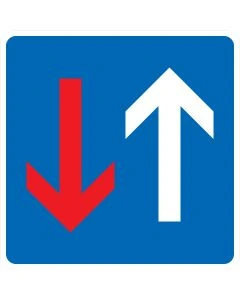 Verkehrszeichen 308 „Vorrang vor dem Gegenverkehr“ aus Aluminium nach StVO zur Regelung der Vorfahrt an Engstellen und Fahrbahnverengungen.