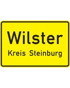 Gelbe Ortstafel Verkehrszeichen Nr. 310 mit schwarzer Beschriftung Wilster Kreis Steinburg