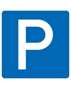 Quadratischer selbstklebender VZ-314-Parkplatzaufkleber mit weißem Buchstaben P auf blauem Grund