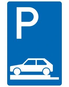 Verkehrszeichen 315-80 mit vollständig auf dem linken Gehweg quer abgestelltem Pkw