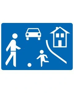 StVO Verkehrszeichen 325.1 – Beginn eines verkehrsberuhigten Bereichs mit Fußgänger, Kind und Auto Symbol