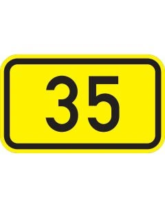 Gelbes Verkehrszeichen 401 für eine Bundesstraße mit schwarzer Beispielnummer 35