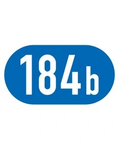 Blaues Verkehrszeichen 406-51 mit beispielhafter mehrstelliger Autobahn-Knotenpunktnummer 184b
