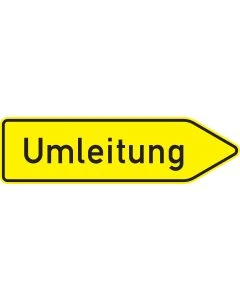 Gelbes Verkehrszeichen 454-20 Umleitungswegweiser mit rechtsweisendem Pfeil und Aufschrift Umleitung