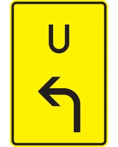 Verkehrszeichen 455.1-10 Vorankündigung Umleitung links in gelb und schwarz