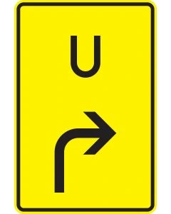 Verkehrszeichen Nr. 455.1-20 – Ankündigung oder Fortsetzung der Umleitung, Vorankündigung nach rechts auf gelbem Richtzeichen nach StVO