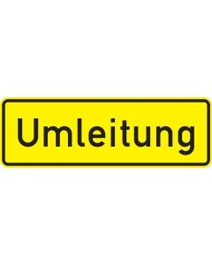 Rechteckiger selbstklebender VZ-457.1-Aufkleber mit schwarzem Schriftzug „Umleitung“ auf gelbem Hintergrund