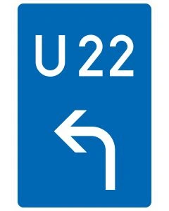 Verkehrszeichen 460-10 Bedarfsumleitung Vorankündigung links mit individueller Umleitungsnummer und Linksabbiegepfeil.