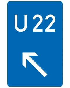 Verkehrszeichen 460-12 Bedarfsumleitung links einordnen mit individueller Umleitungsnummer und diagonalem Richtungspfeil nach links oben.